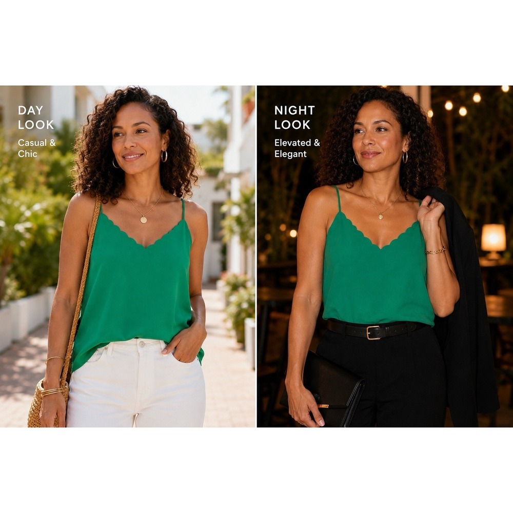 J.Crew Scalloped Cami Tank Top Green Size 14 NWT Lined Adjustable Straps